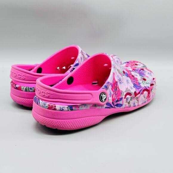 Crocs Shoes Womens 11 Pink Floral Classic Clog Mules Slip On Comfort Sandals - Picture 9 of 12